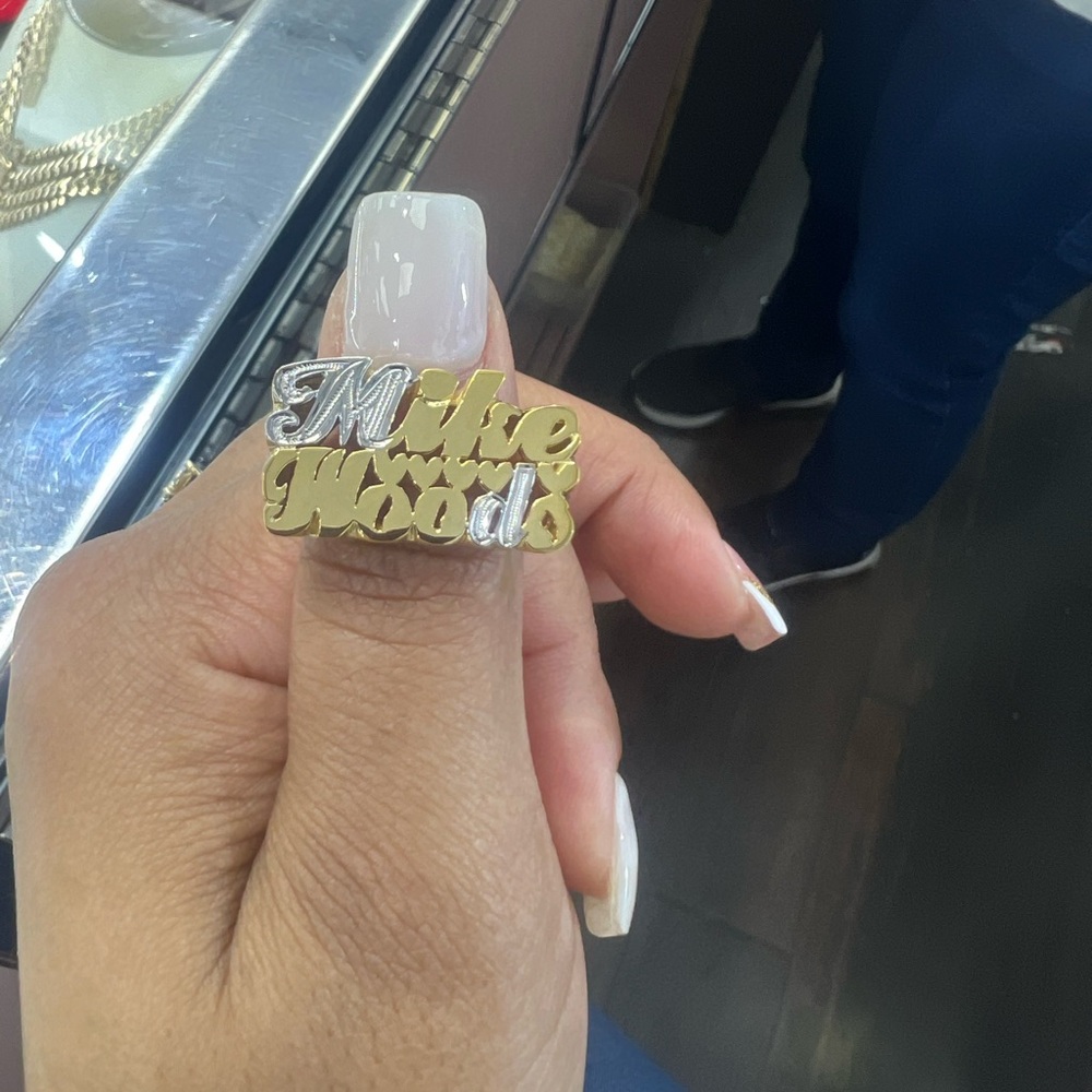 Gold and Silver Lettering Ring